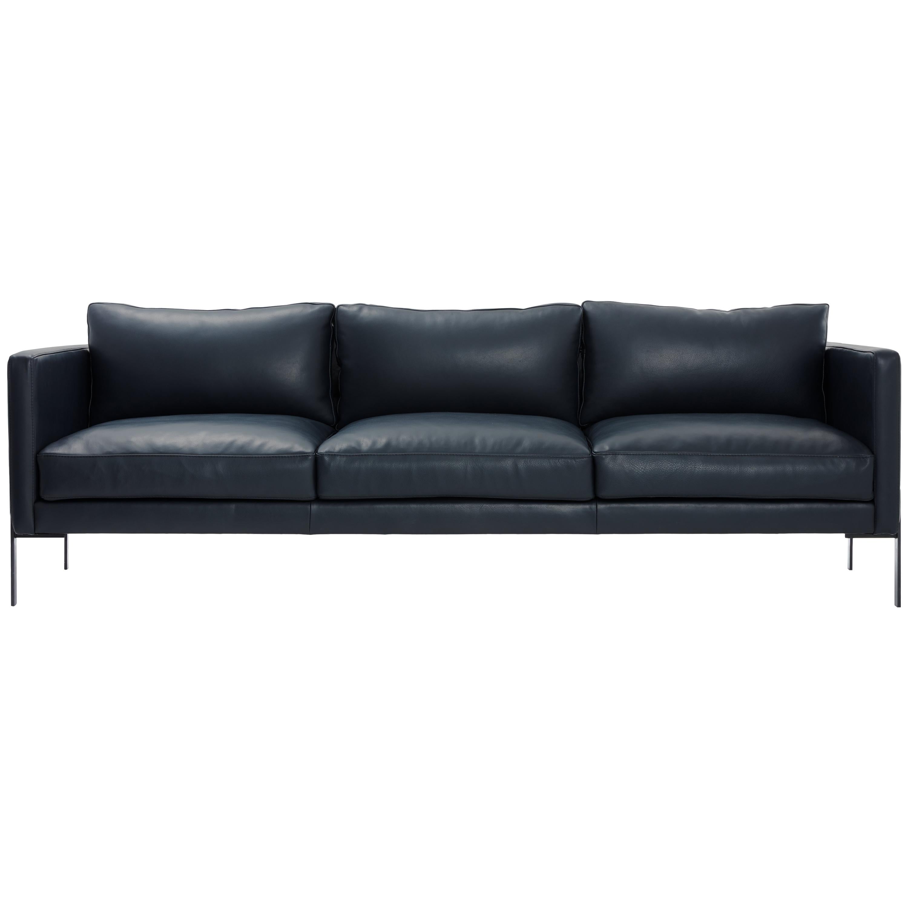 Truss Sofa in Midnight Leather and Powder-Coated Steel by TRNK For Sale