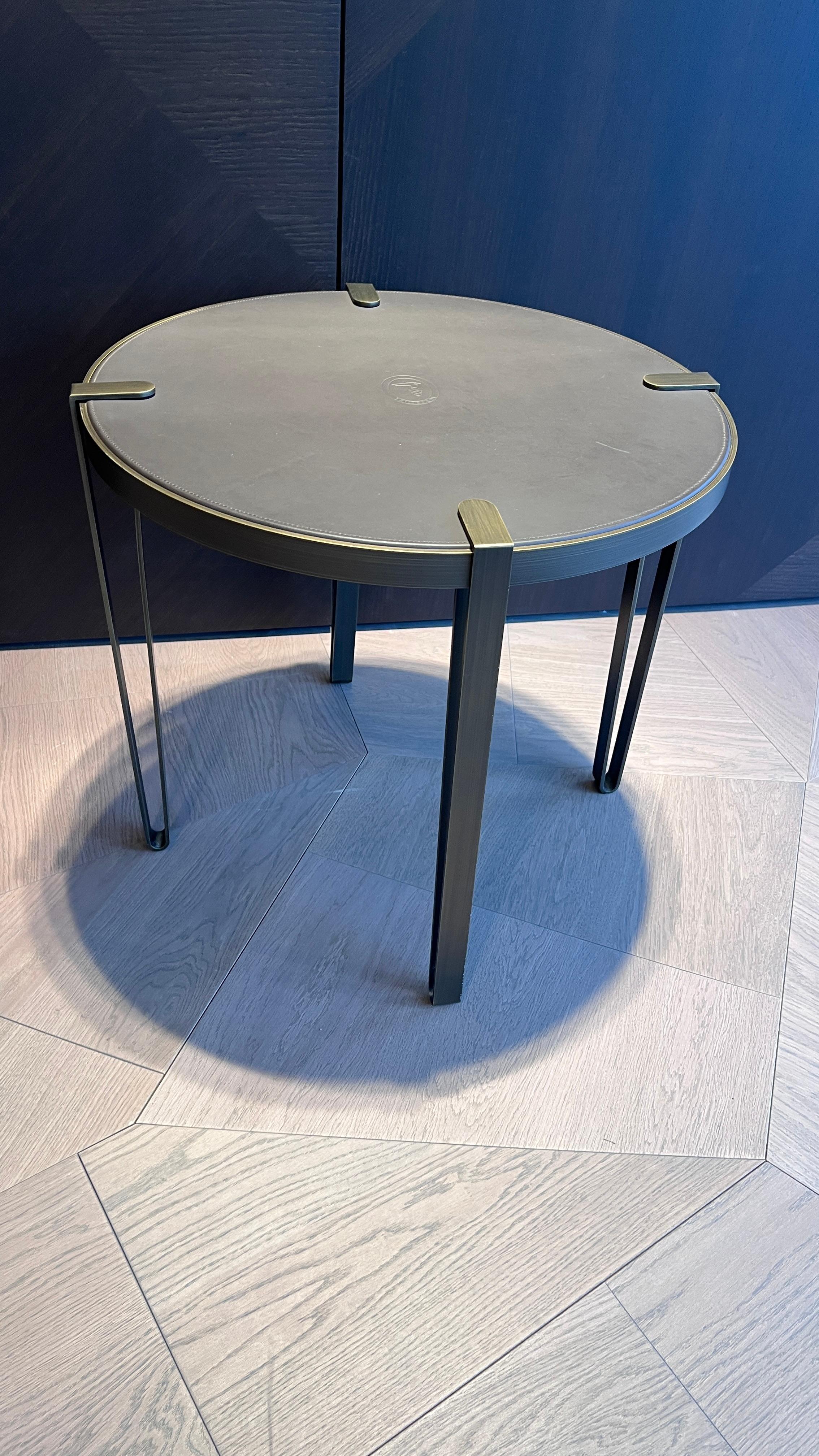 Italian Trussadi Sidetable in Leather and Bronze For Sale