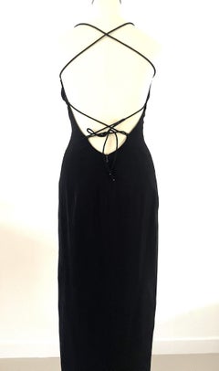 Trussardi 90s Black Long Evening Halter Dress with Open Back and Split