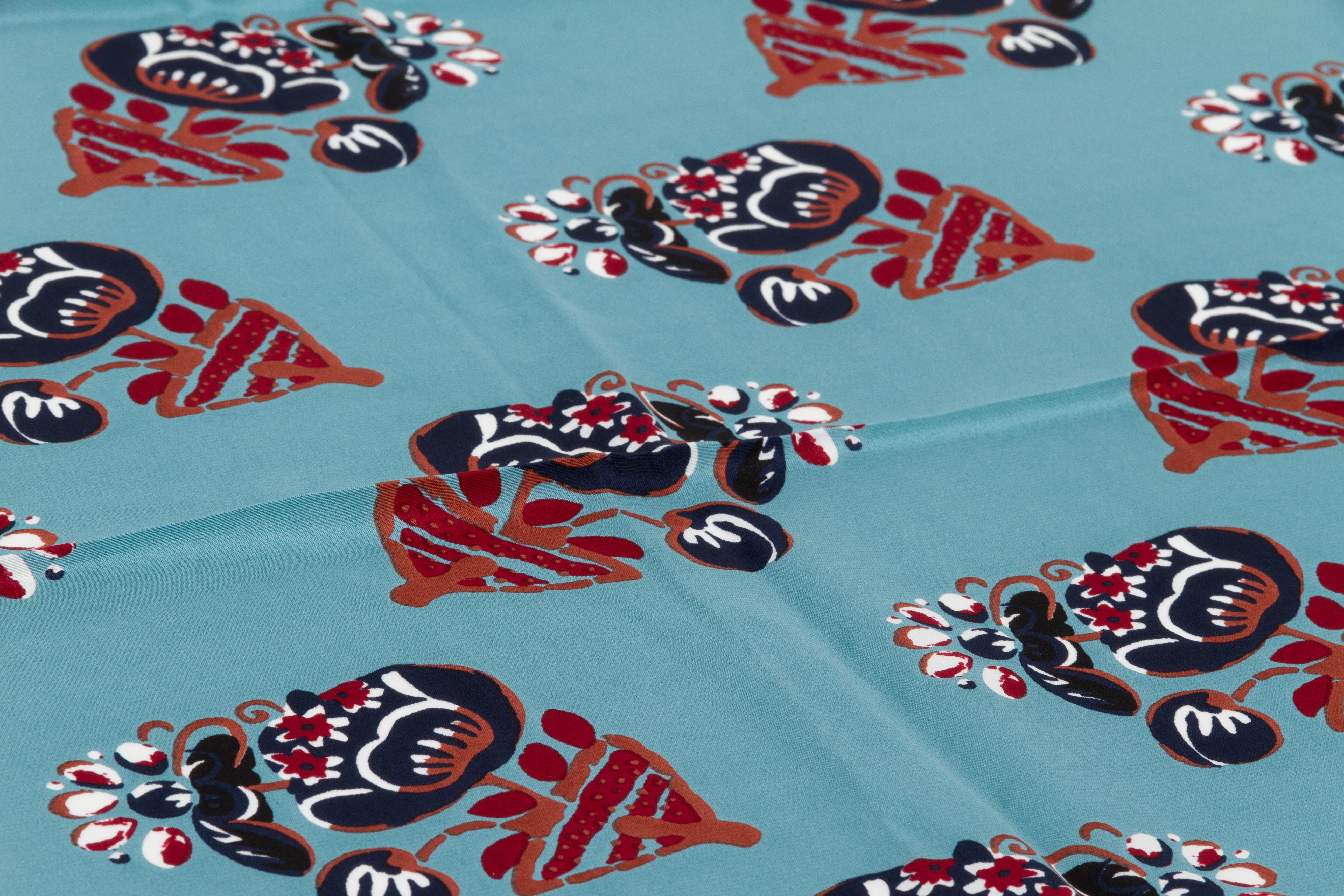 Blue Trussardi Avio/Brown Silk NEW Scarf For Sale