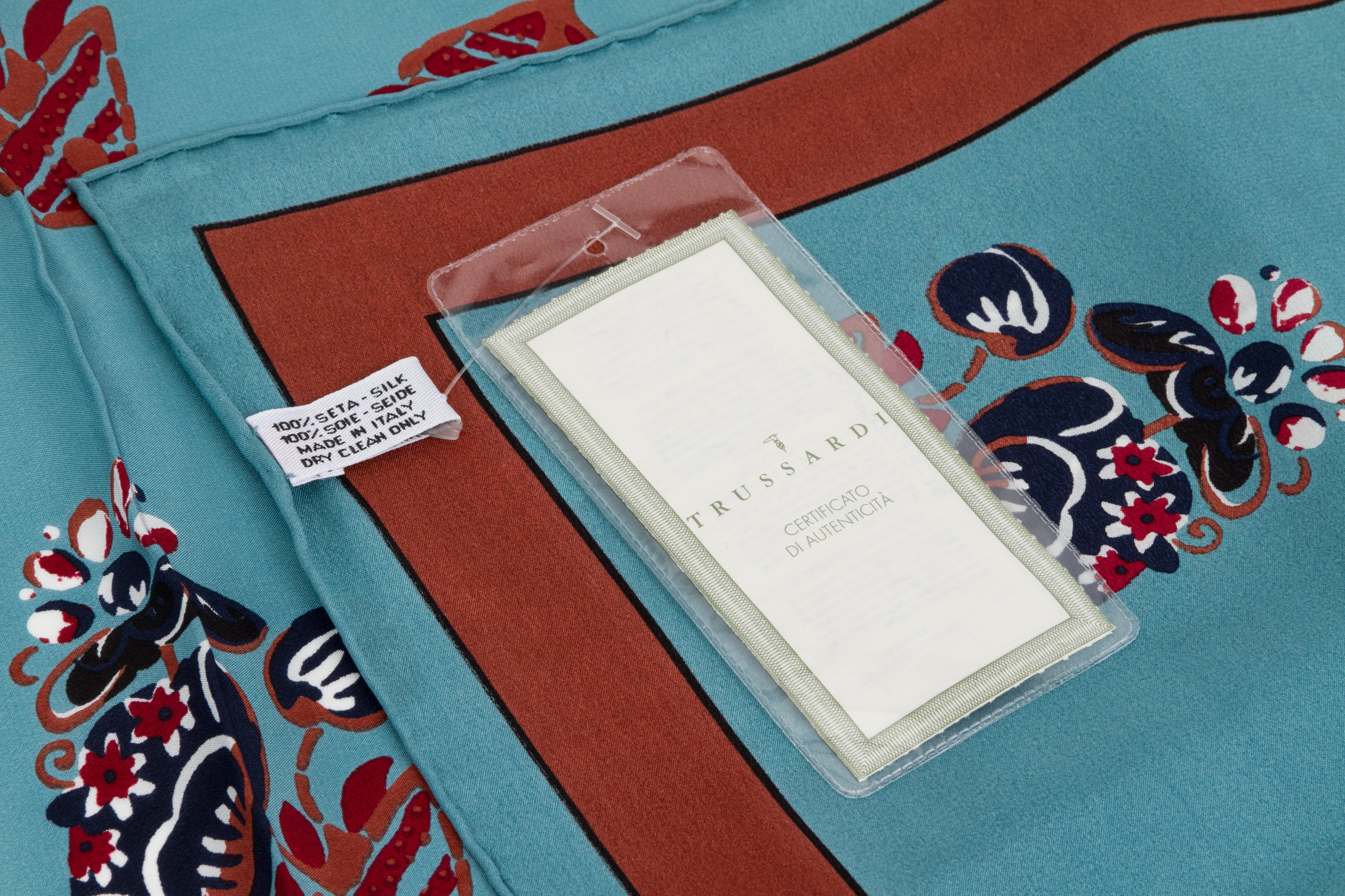 Trussardi Avio/Brown Silk NEW Scarf For Sale 1