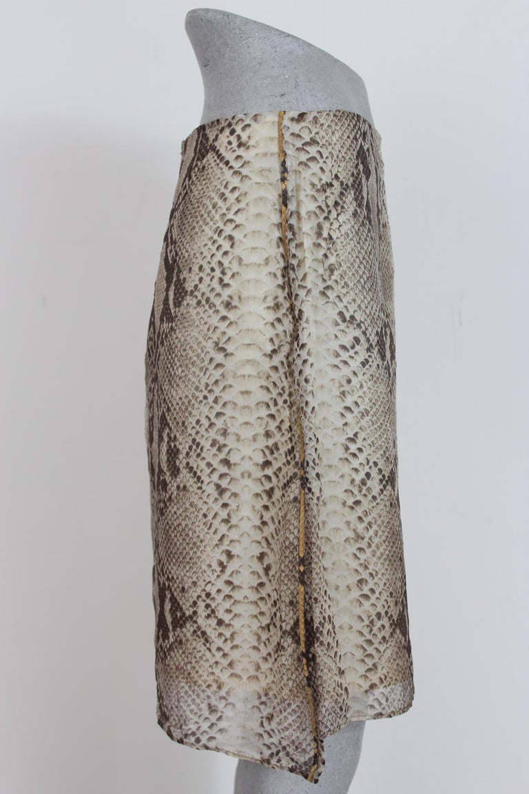 Trussardi Beige Animalier Silk Pencil Skirt Leather Python Texture ...