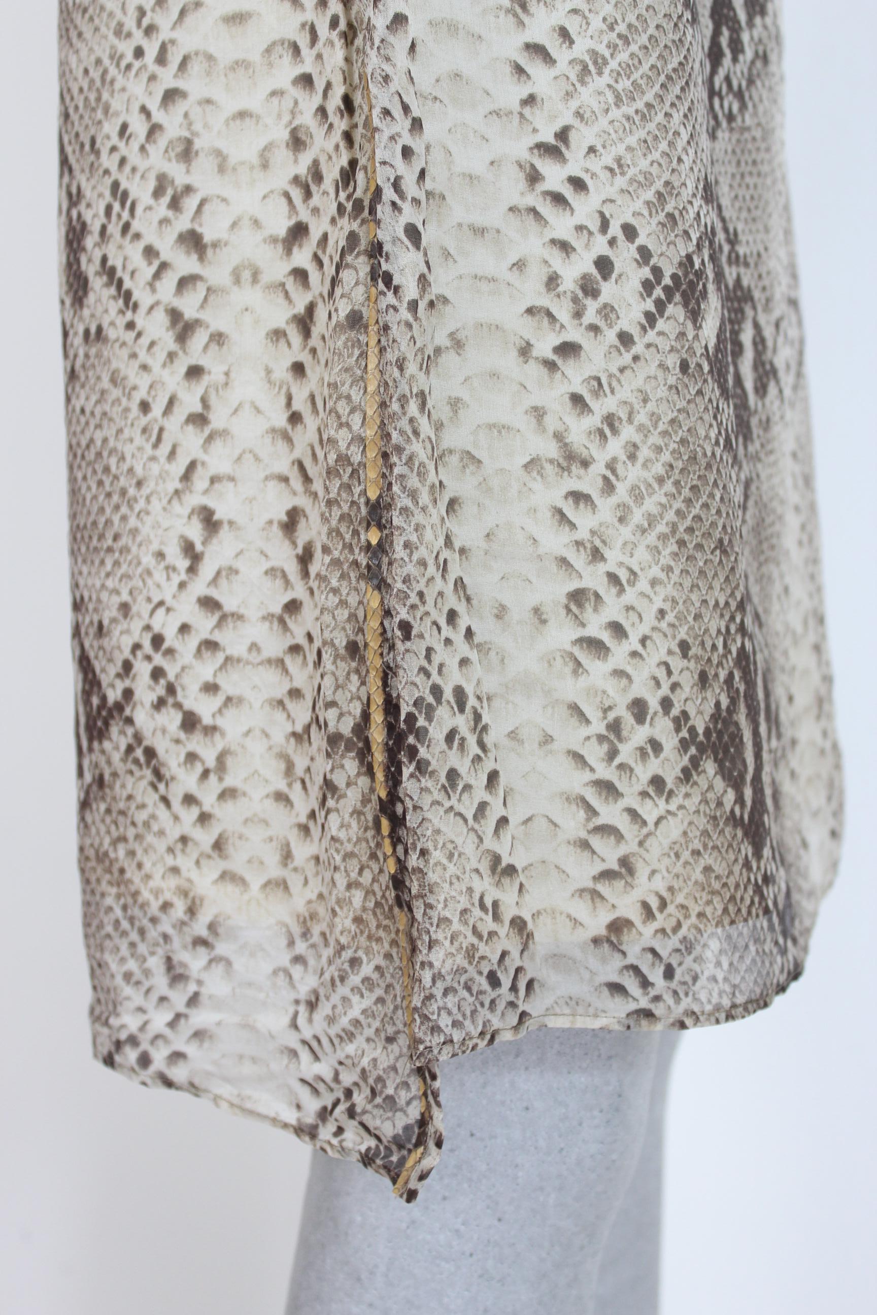 Trussardi Beige Animalier Silk Pencil Skirt Leather Python Texture 1990s In Excellent Condition In Brindisi, Bt