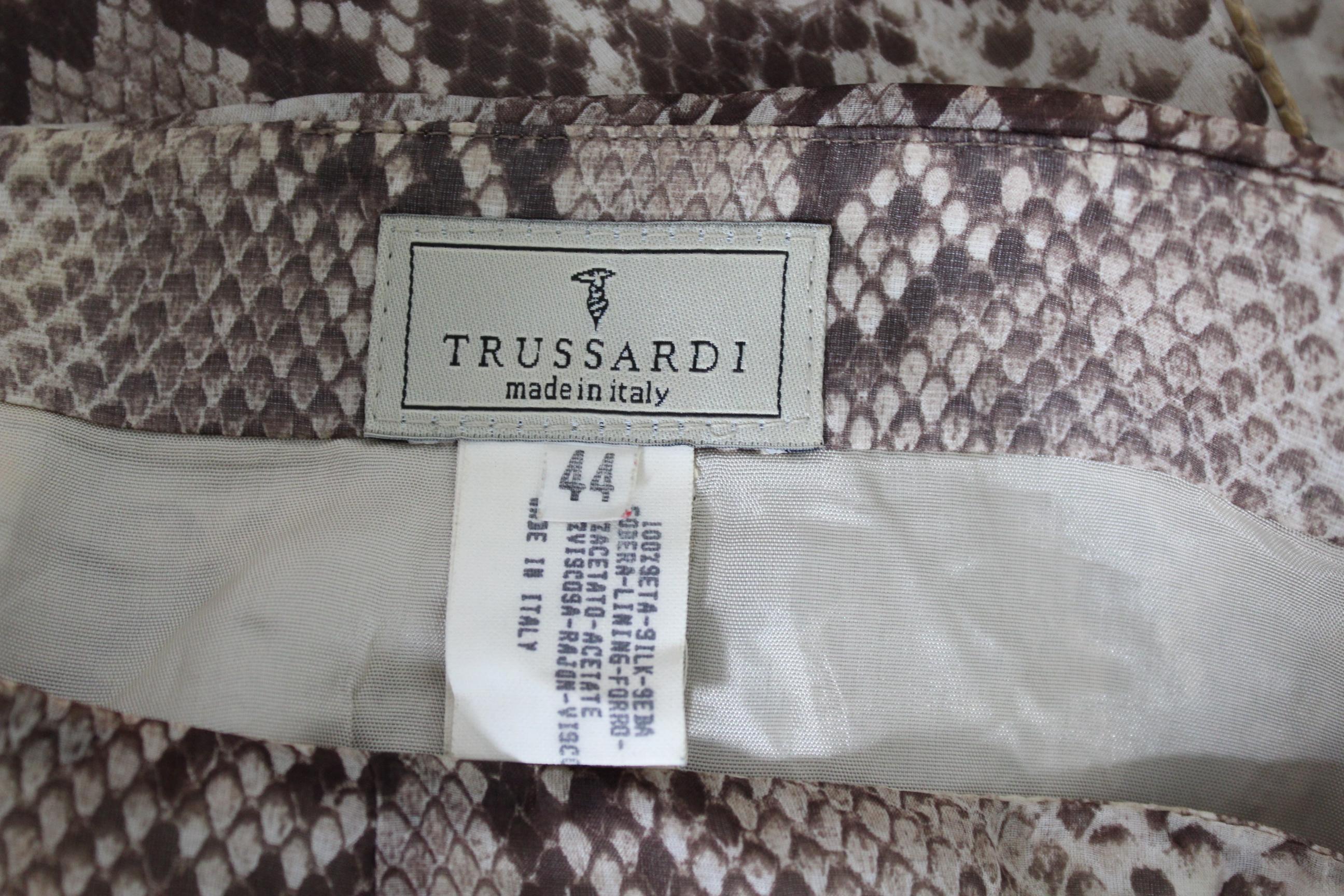 Women's Trussardi Beige Animalier Silk Pencil Skirt Leather Python Texture 1990s