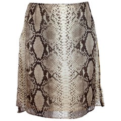 Trussardi Beige Animalier Silk Pencil Skirt Leather Python Texture 1990s