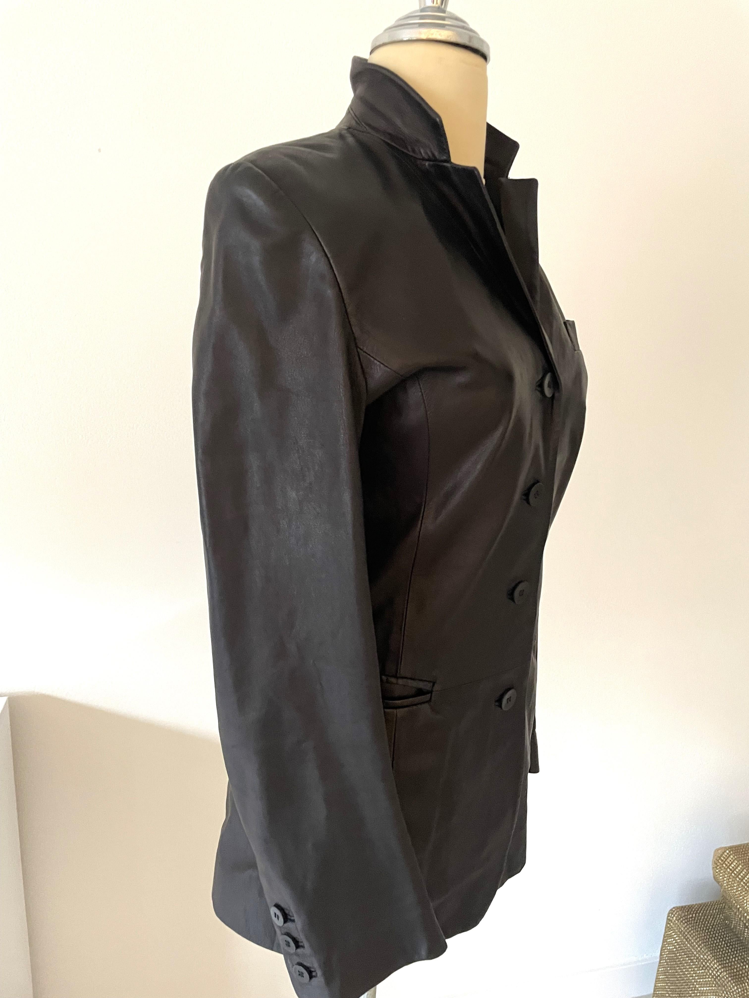 Timeless and classy this vintage 90s Trussardi Black Soft Leather Blazer. Trussardi is an Italian fashion brand known for its luxury goods, including clothing, accessories, and leather products. They are recognized for their high-quality materials