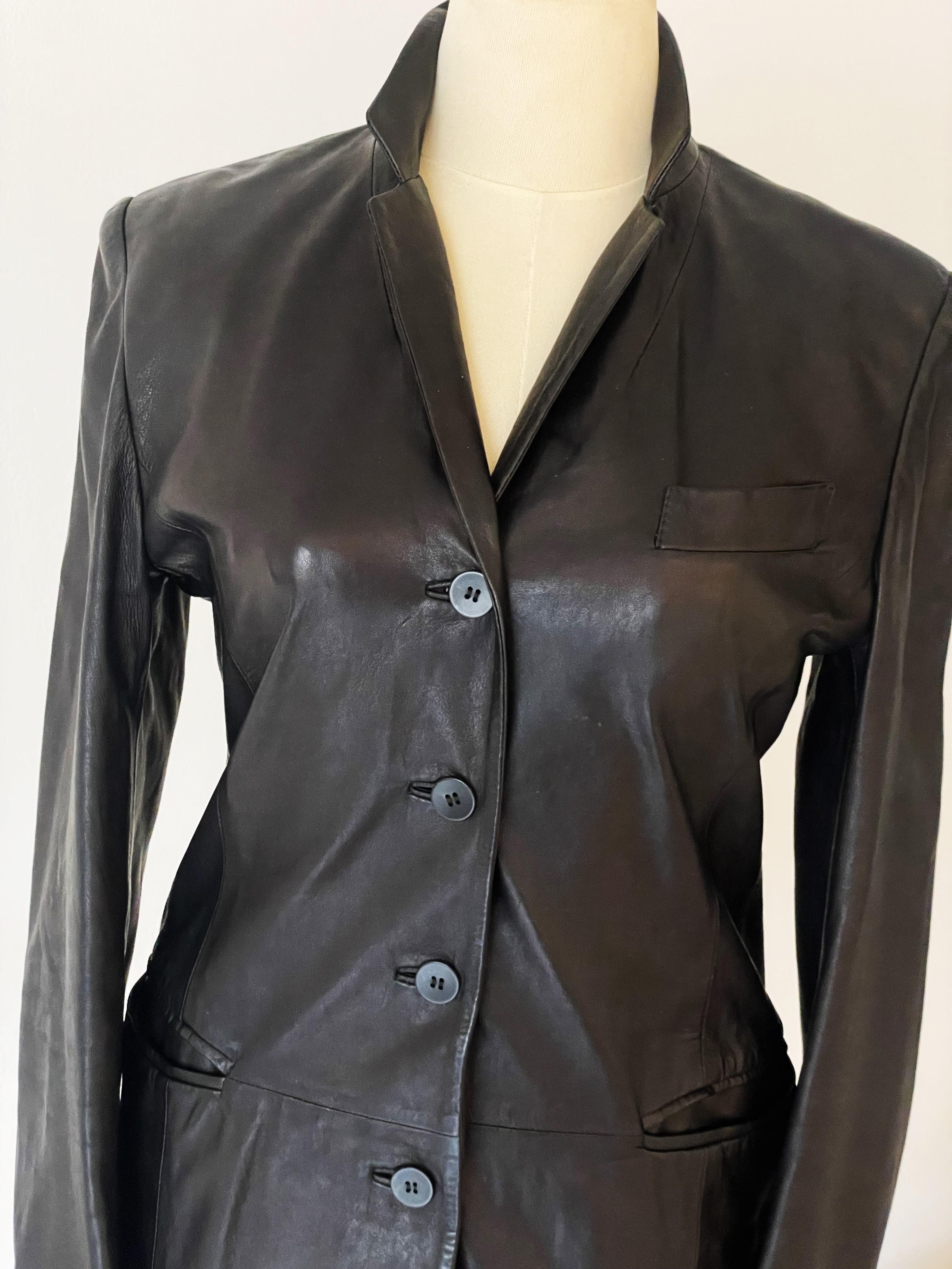 Trussardi Blazer Black Leather 90s In Excellent Condition For Sale In 'S-HERTOGENBOSCH, NL