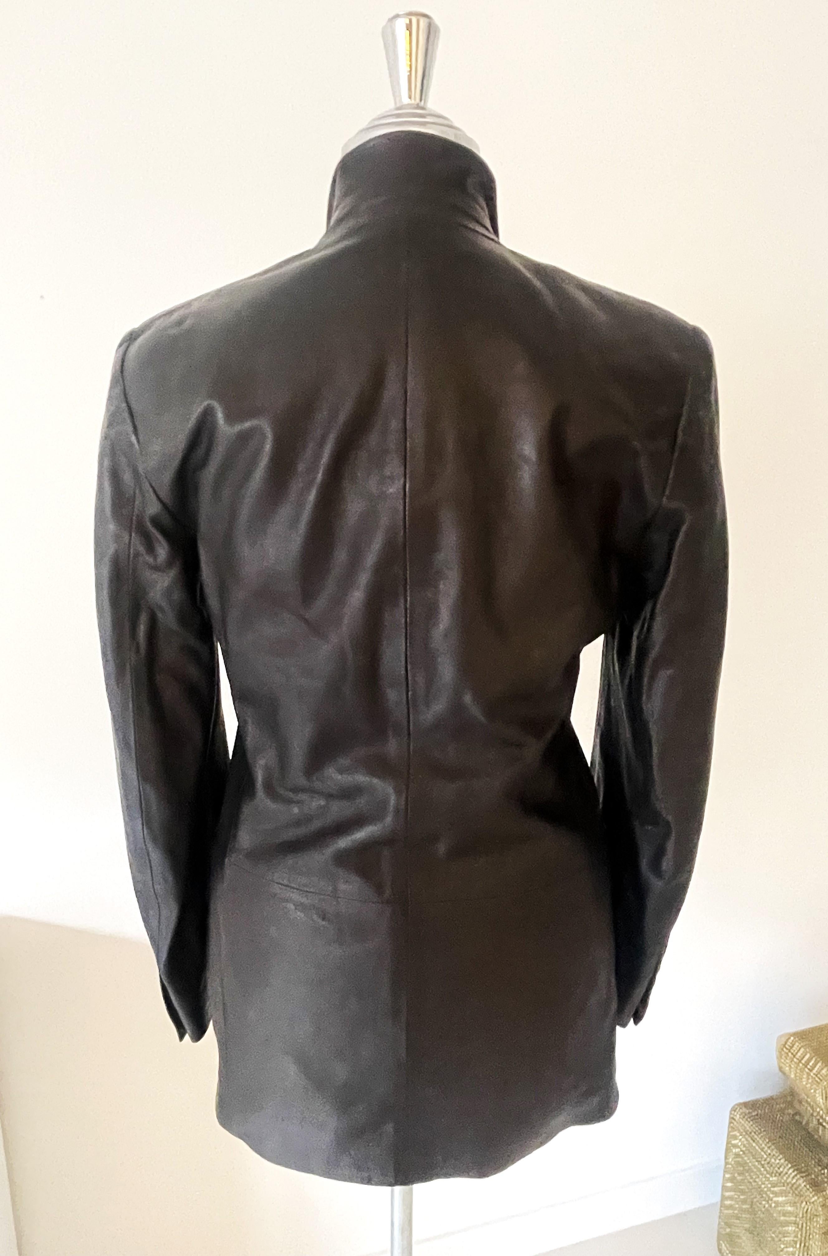 Women's or Men's Trussardi Blazer Black Leather 90s For Sale