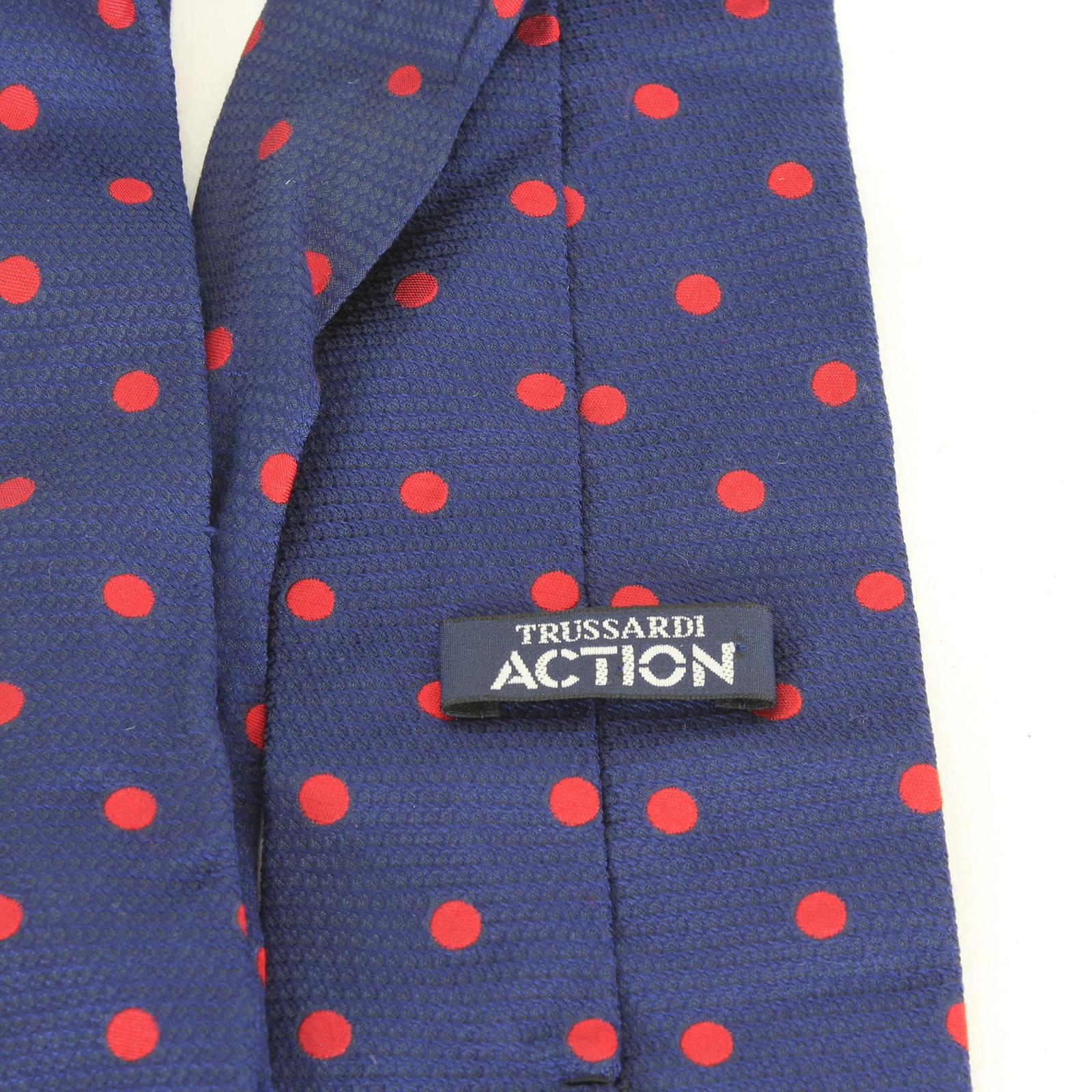 Trussardi Blue Red Silk Polka Dot Tie Vintage 1990s In Excellent Condition For Sale In Brindisi, Bt