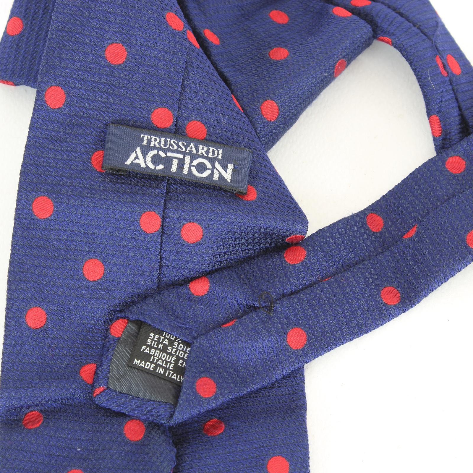 Men's Trussardi Blue Red Silk Polka Dot Tie Vintage 1990s For Sale