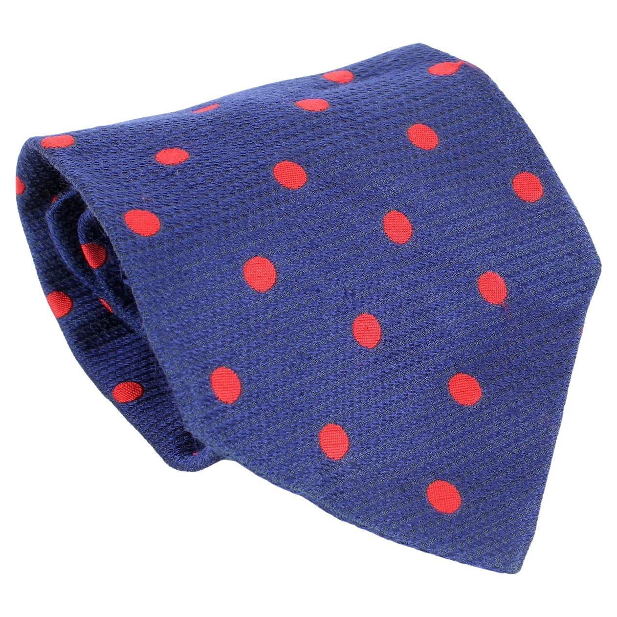 Cravate à pois en soie bleue rouge de Trussardi Vintage 1990