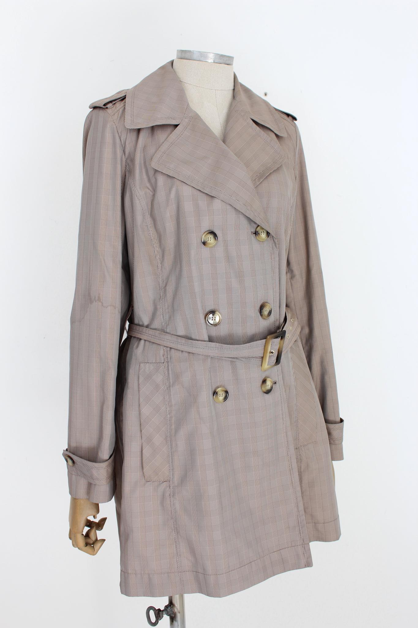 Gray Trussardi Brown Beige Double Breasted Trench Coat For Sale