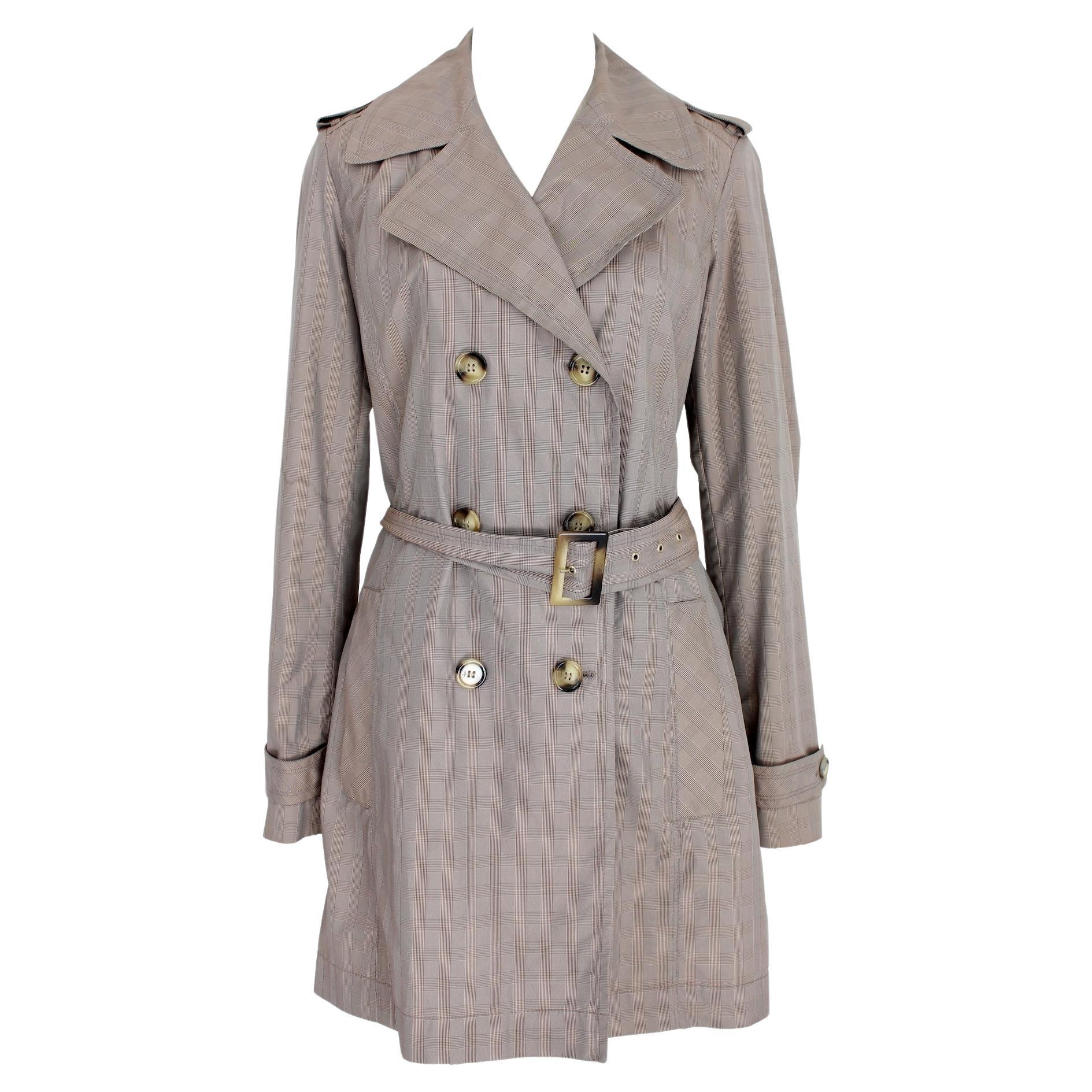 Trussardi Brown Beige Double Breasted Trench Coat For Sale