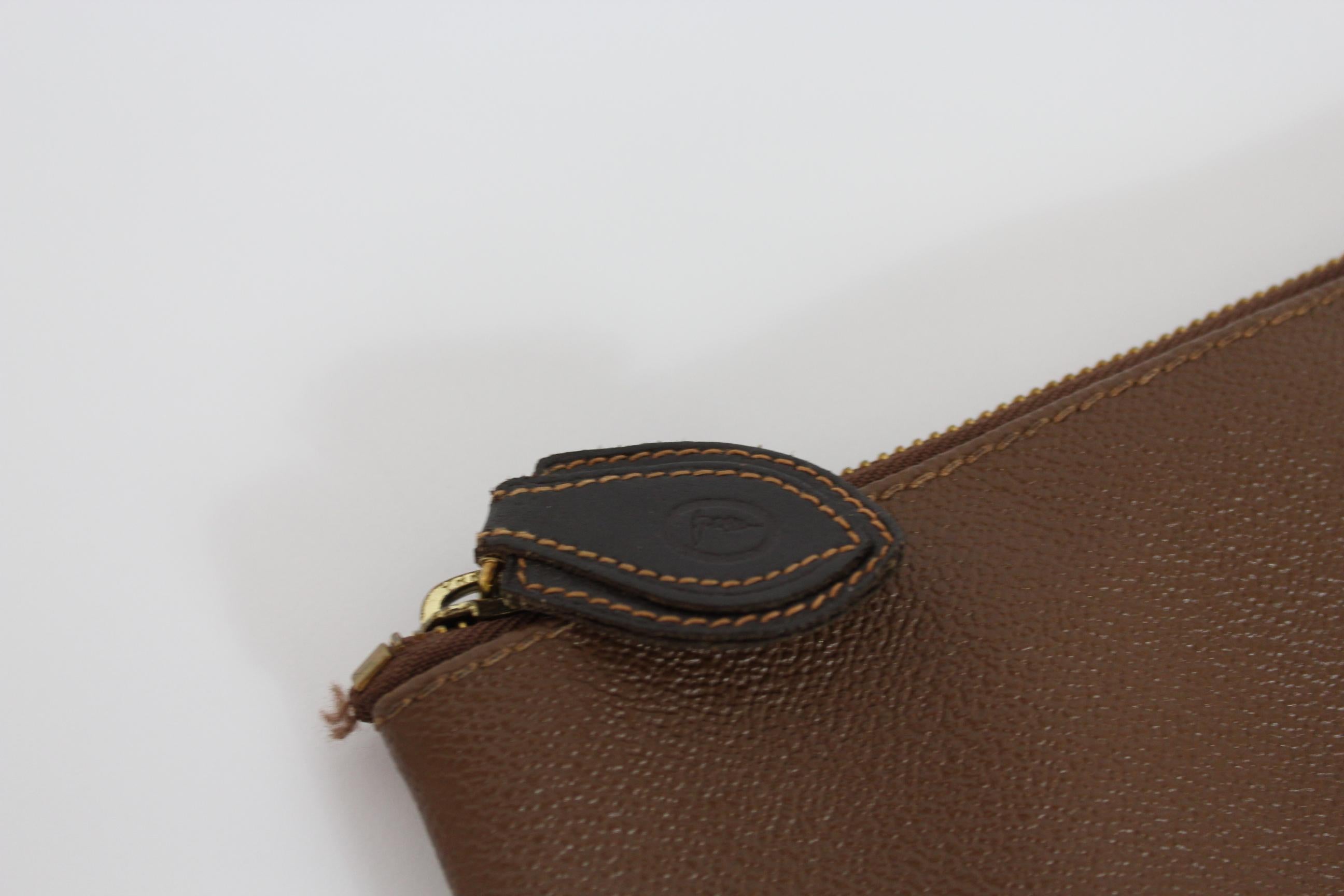 Women's Trussardi Brown Leather Canvas Clutch Bag 