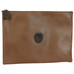 Trussardi Brown Leather Canvas Clutch Bag