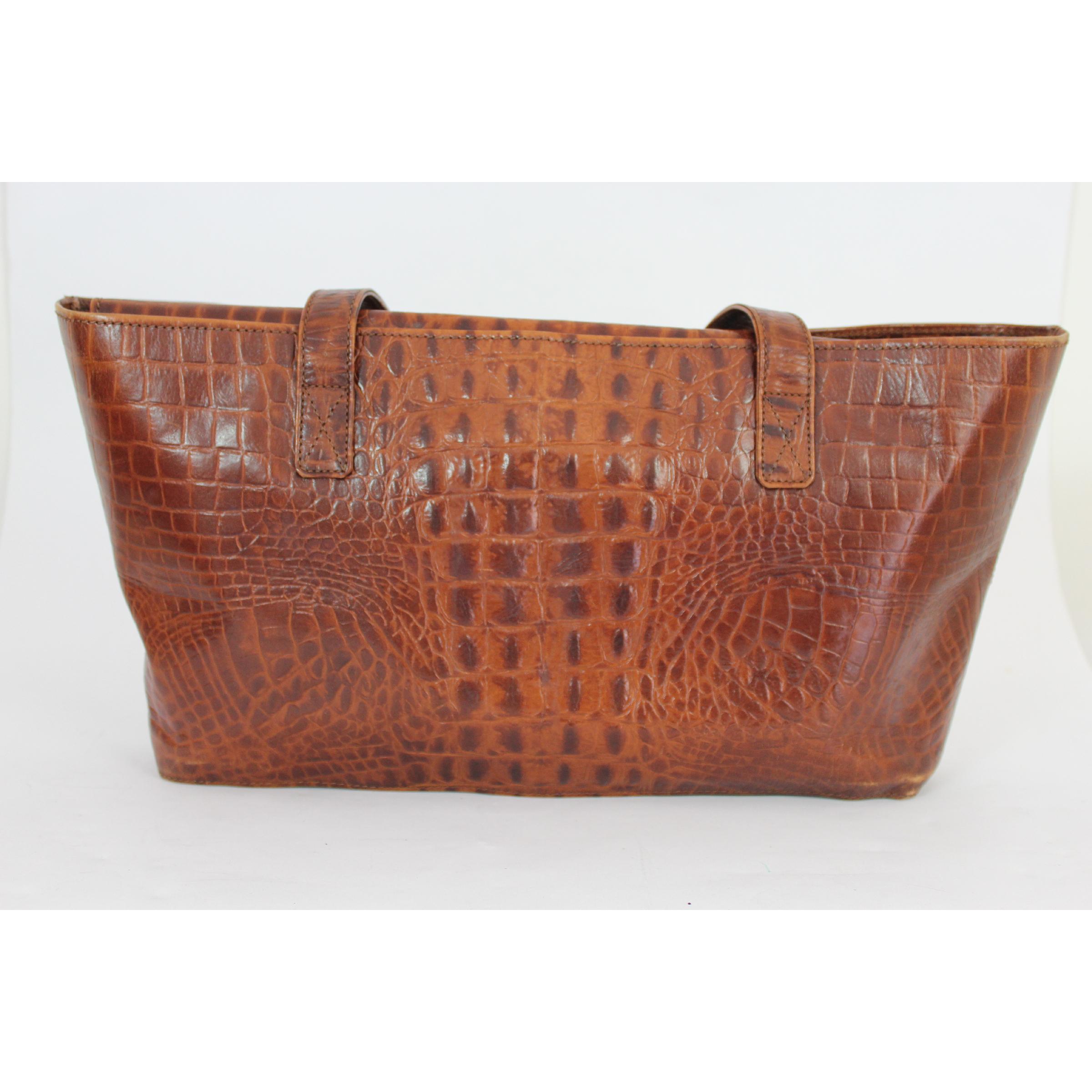 Trussardi Brown Leather Crocodile Shopper Rigid Bag 1980s In Excellent Condition In Brindisi, Bt