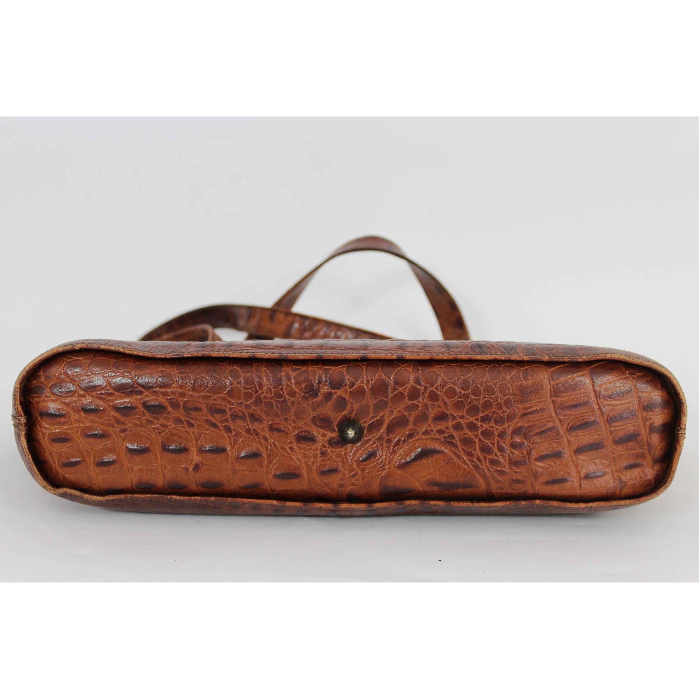Women's Trussardi Brown Leather Crocodile Shopper Rigid Bag 1980s 
