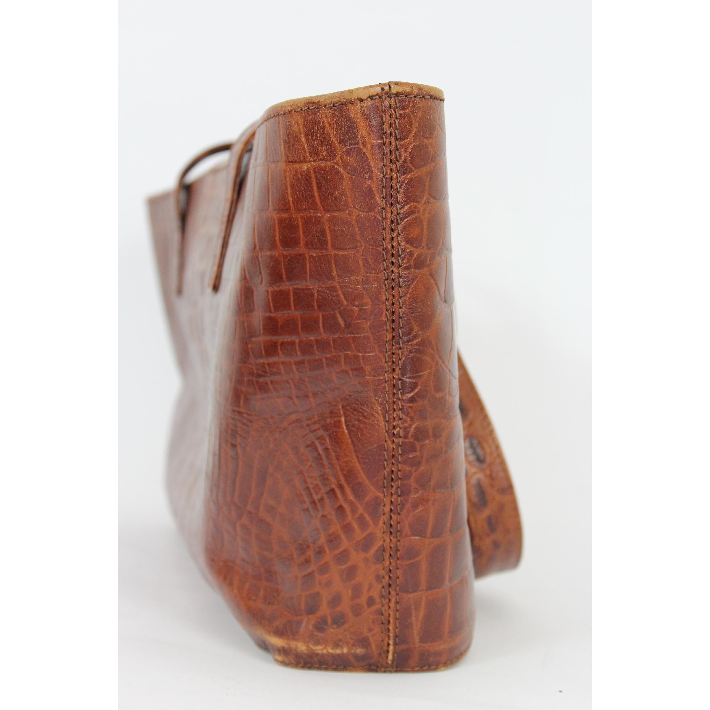 Trussardi Brown Leather Crocodile Shopper Rigid Bag 1980s 2
