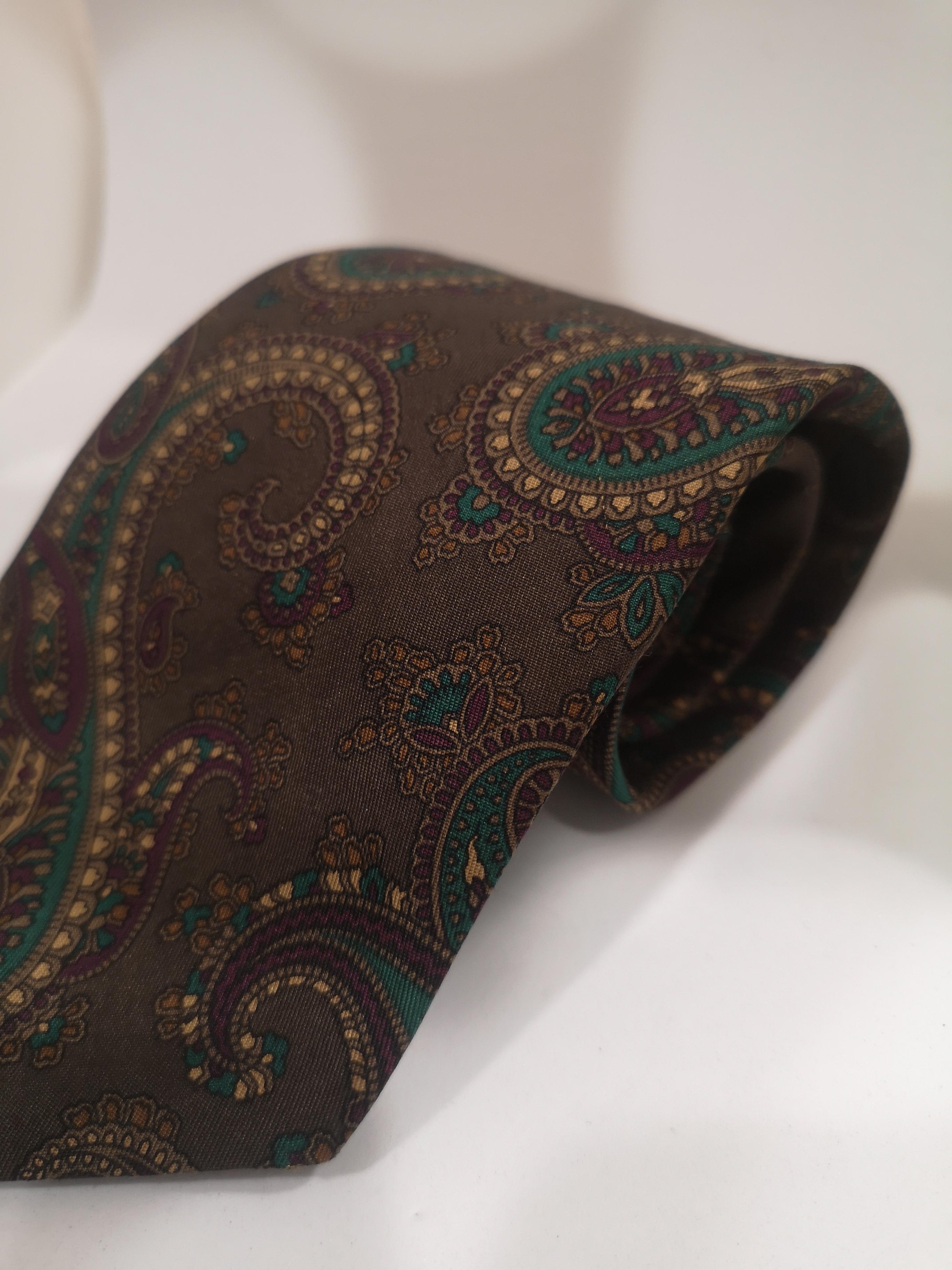 Trussardi dark green multicoloured silk tie In Excellent Condition In Capri, IT