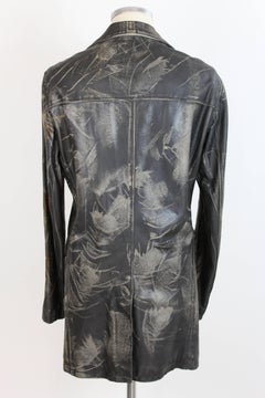 Trussardi Double Breasted Brown Marbled leather Italian Trench Coat, 1980s
