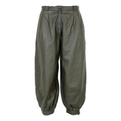 Vintage Trussardi Green Leather High Waist Trousers 1980s