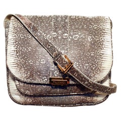 Trussardi Grey and White Ring Lizard Messenger Shoulder Bag