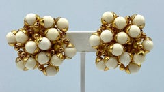 Trussardi Large Ivory and Gold Bead Cluster Earrings