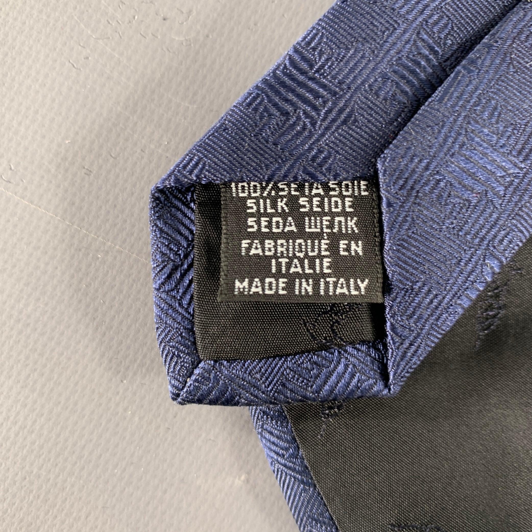 Men's TRUSSARDI Navy White Textured Logo Silk Tie For Sale