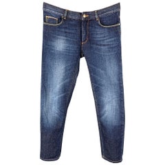 TRUSSARDI - Jean ajusté en jean en jean indigo Selvedge avec fermeture éclair Fly 370, taille 30