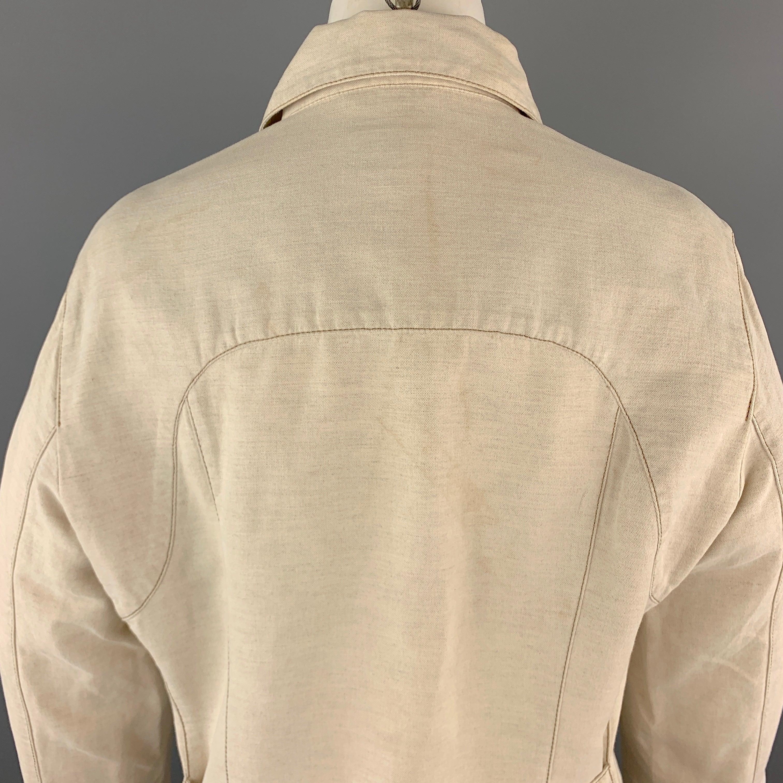 Women's TRUSSARDI Size S Beige Cotton / Flax Zip Up Contrast Stitch Jacket For Sale