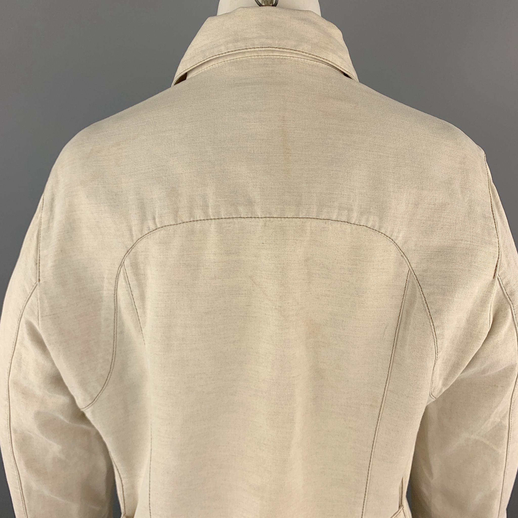 Women's TRUSSARDI Size S Beige Cotton / Flax Zip Up Contrast Stitch Jacket