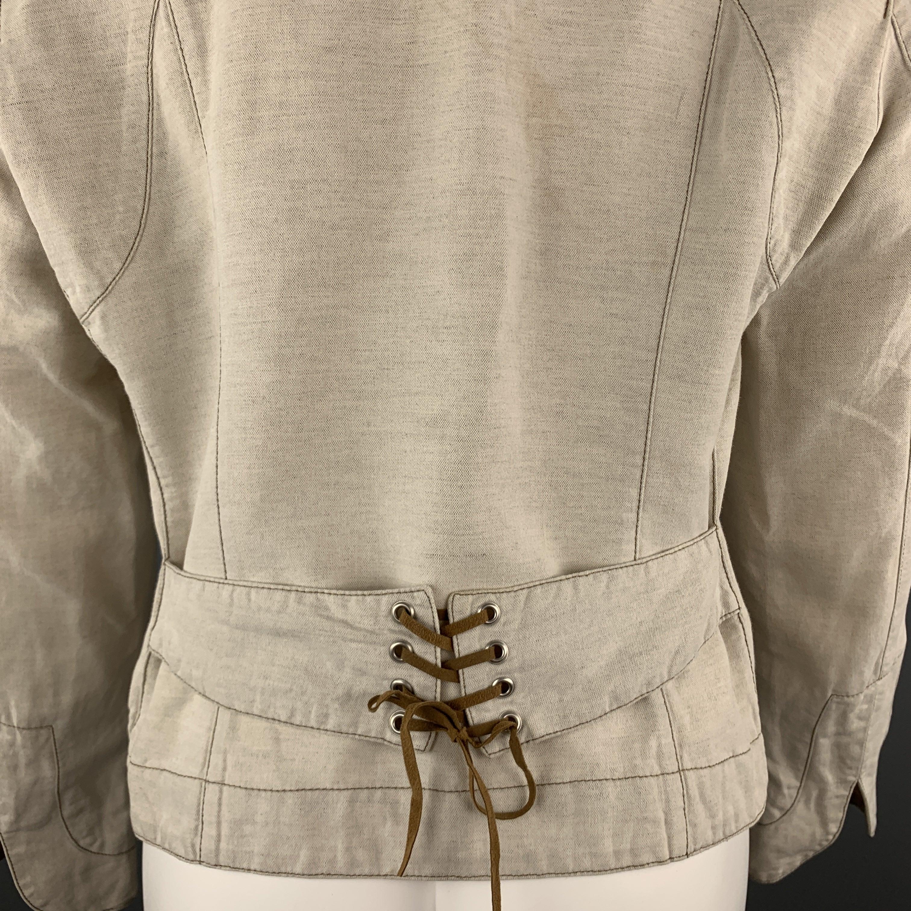 TRUSSARDI Size S Beige Cotton / Flax Zip Up Contrast Stitch Jacket For Sale 1
