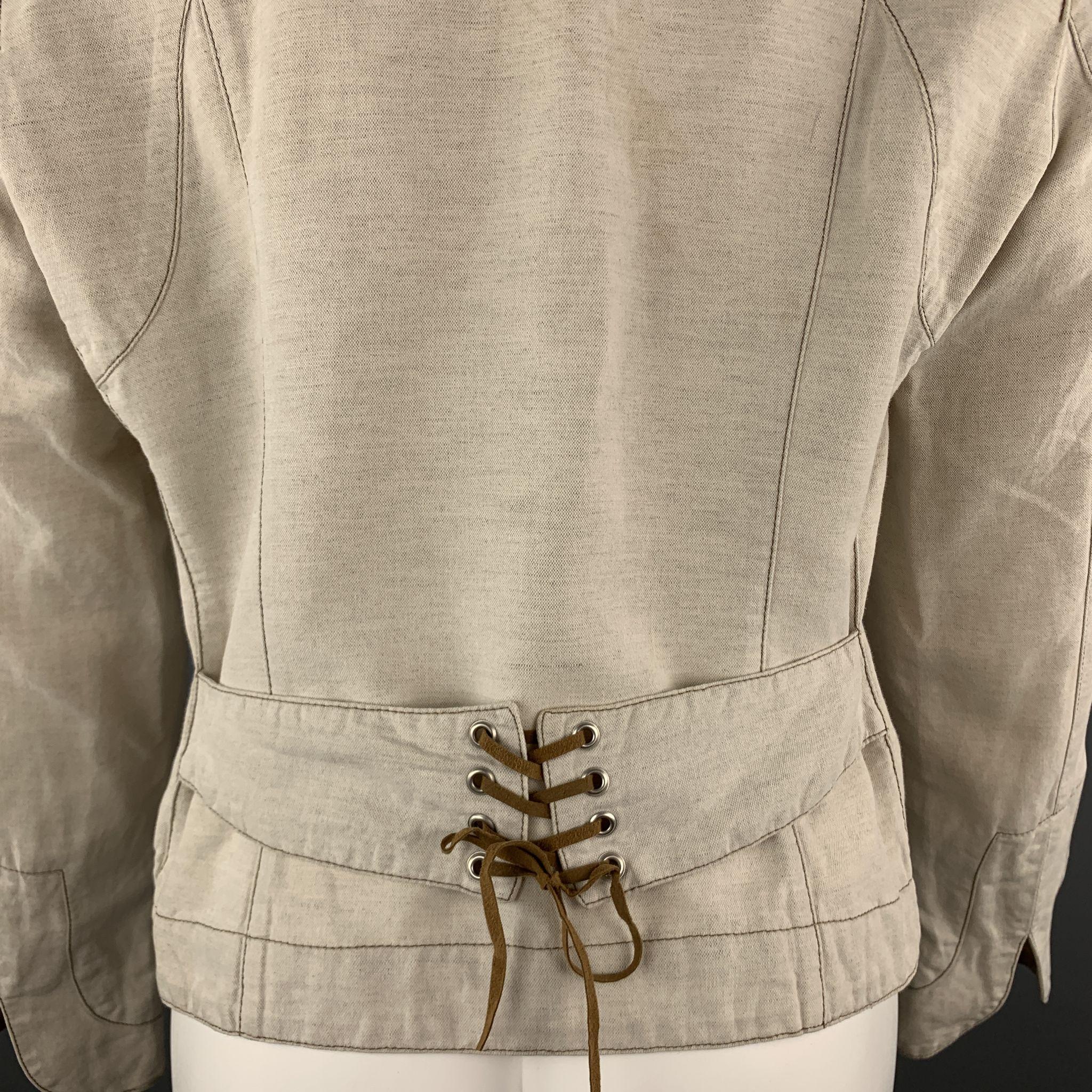 TRUSSARDI Size S Beige Cotton / Flax Zip Up Contrast Stitch Jacket 1