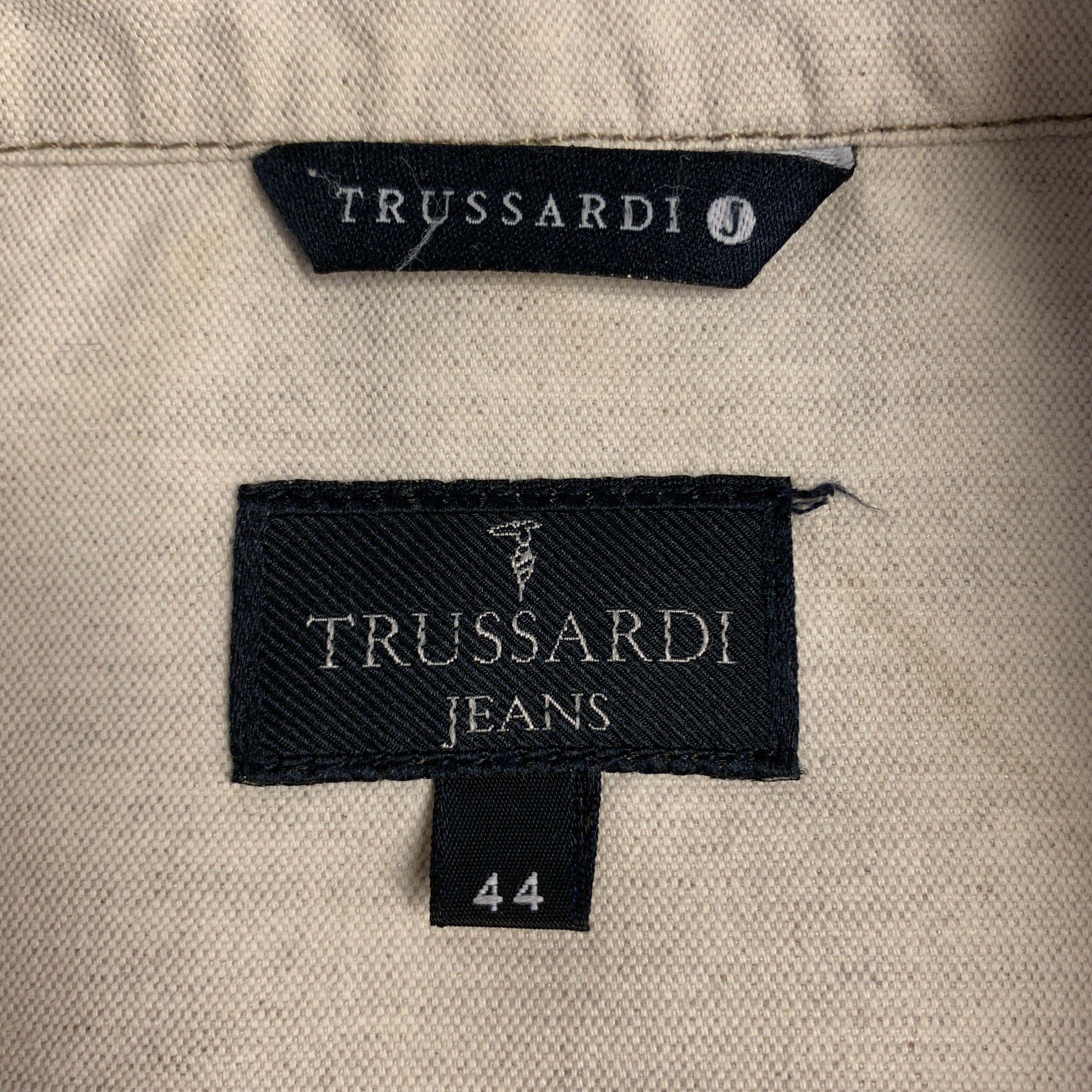 TRUSSARDI Size S Beige Cotton / Flax Zip Up Contrast Stitch Jacket For Sale 3