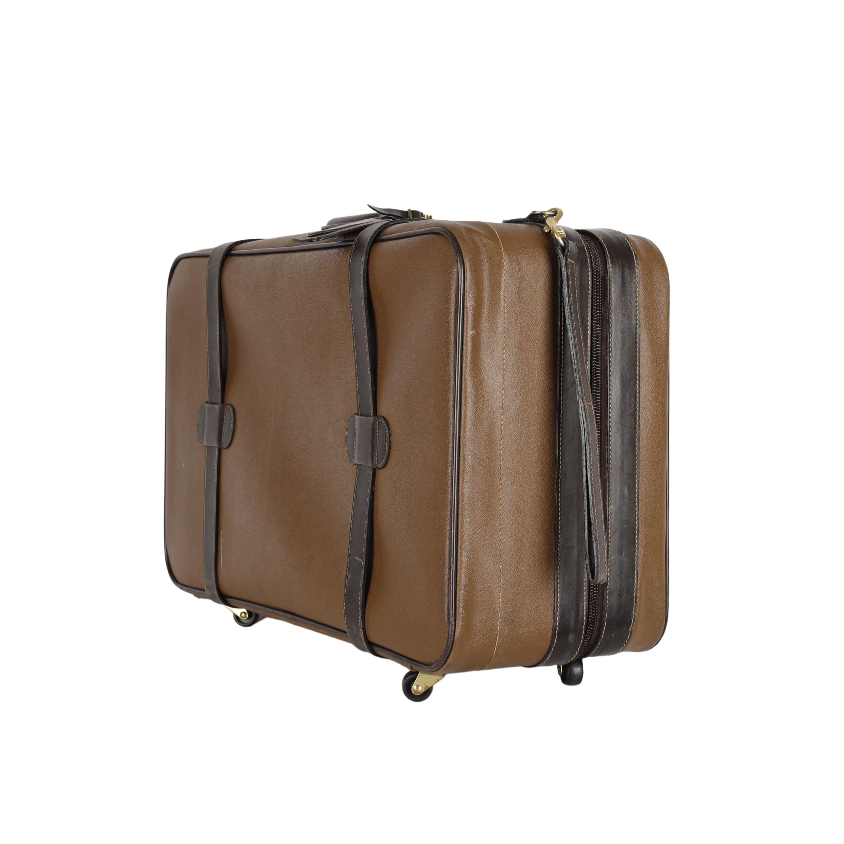 Brown Trussardi Vintage Leather Luggage - '90s For Sale