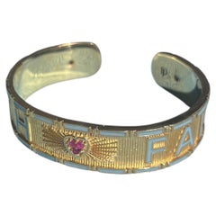 Truth Faith Cuff Ruby Heart Bracelet Blue Enamel Diamond Open Bangle J Dauphin