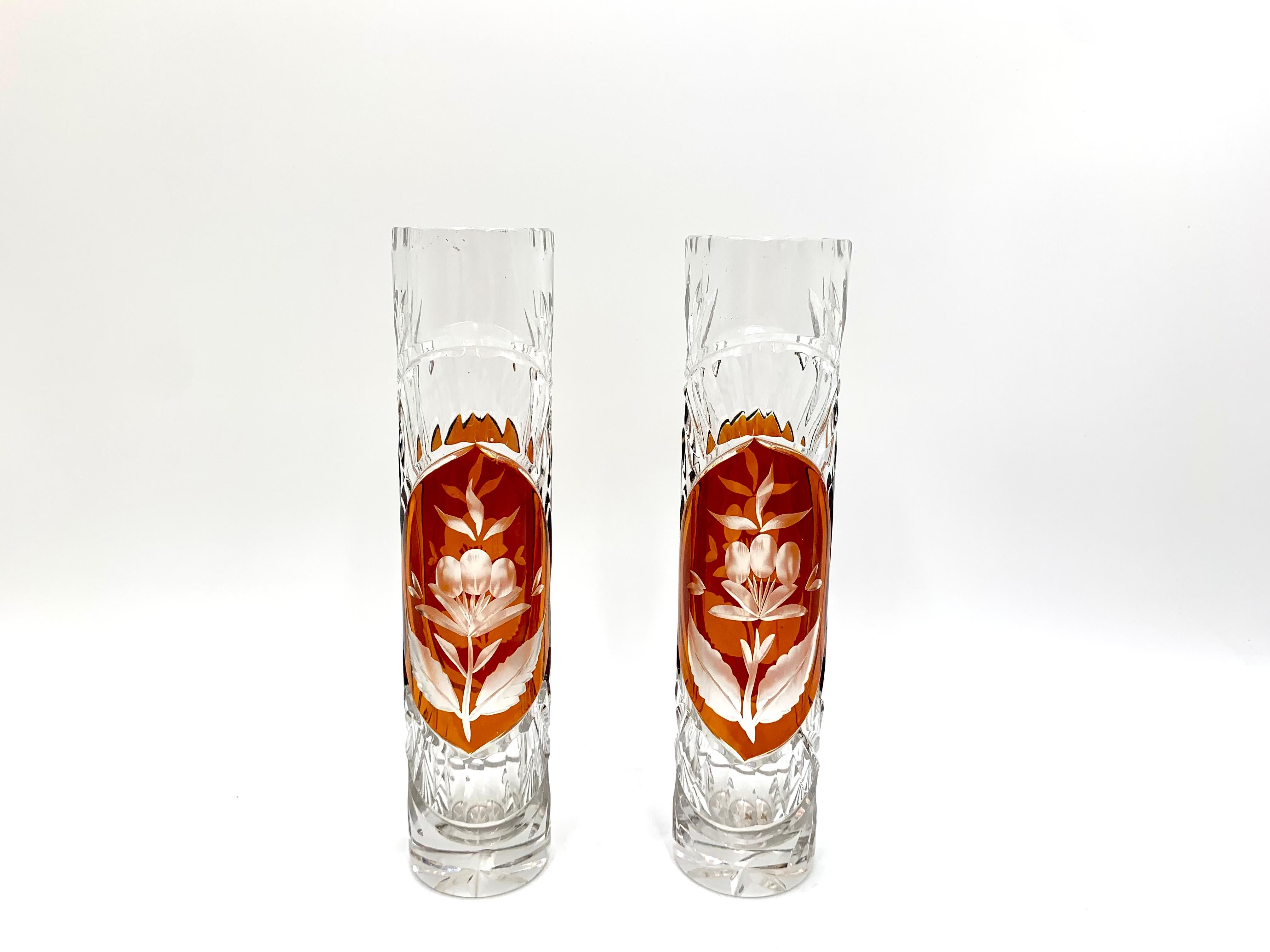 Crystal vases produced by Julia Glassworks in Poland in the 1960s. Very good condition, height 24 cm, diameter 6 cm.