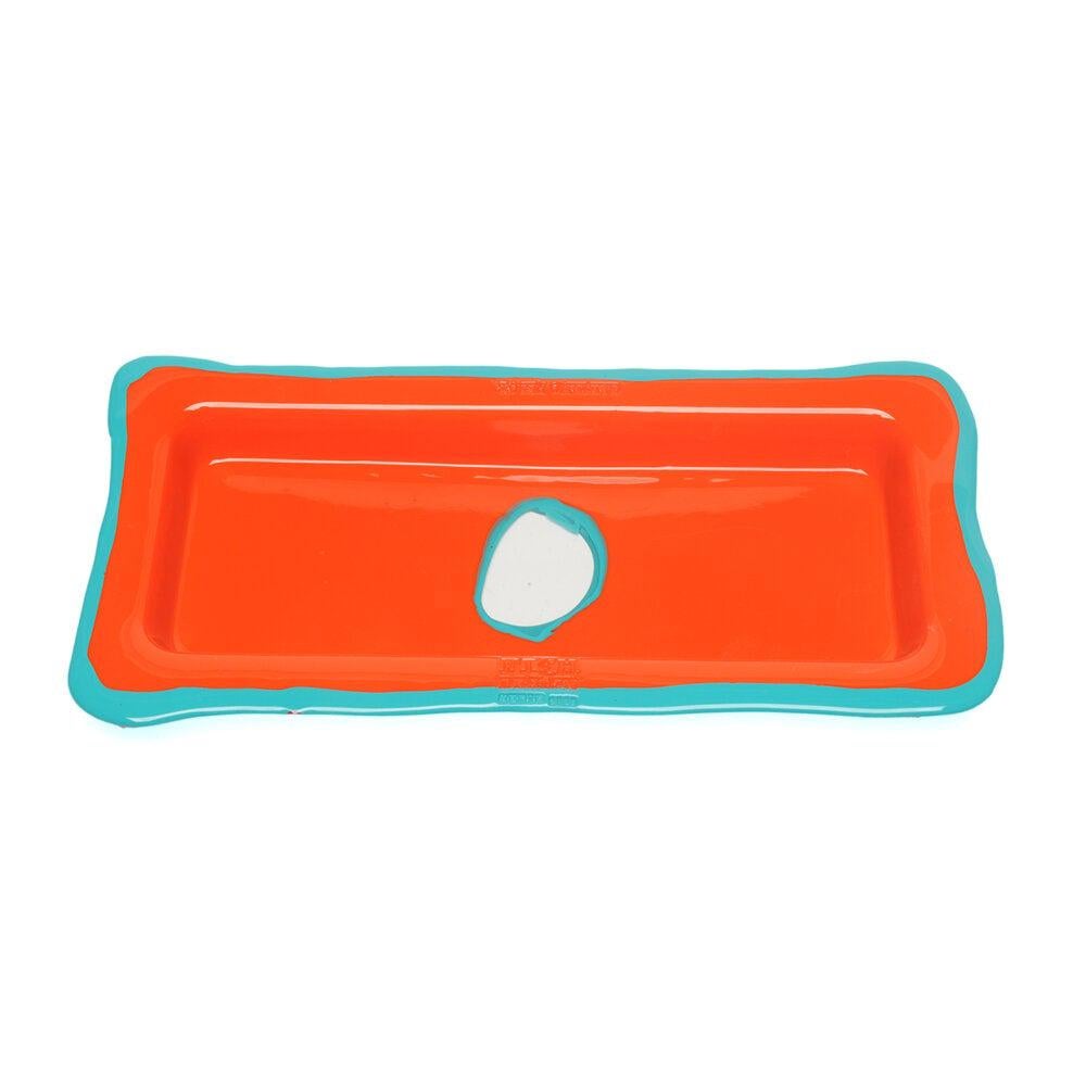 Try Large Rectangular Tray in Matt Orange and Turquoise by Gaetano Pesce For Sale