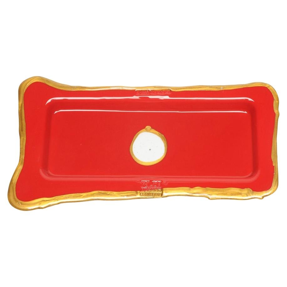 Try Large Rectangular Tray in Matt Red, Gold by Gaetano Pesce