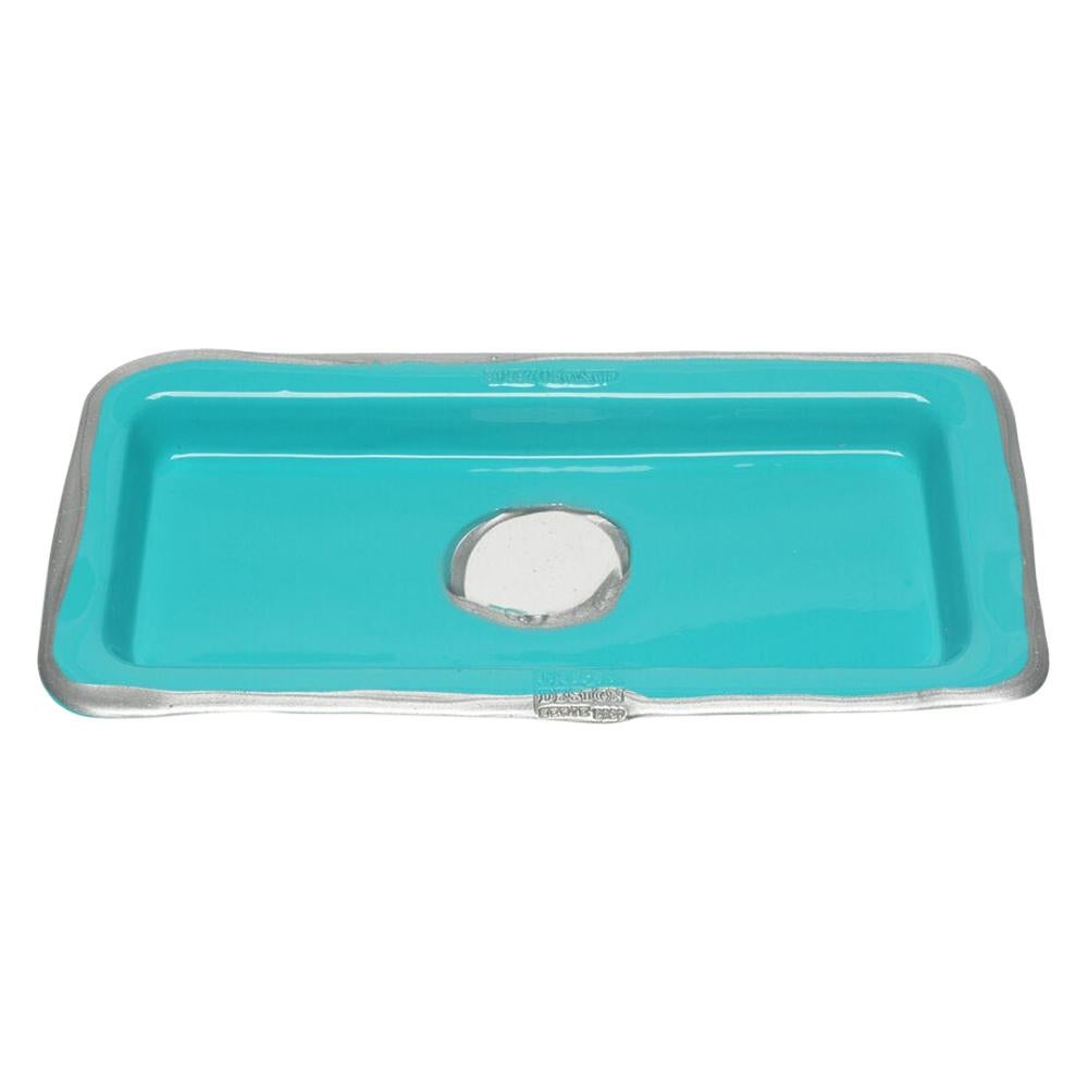 Try Large Rectangular Tray in Matt Turquoise and Silver by Gaetano Pesce For Sale
