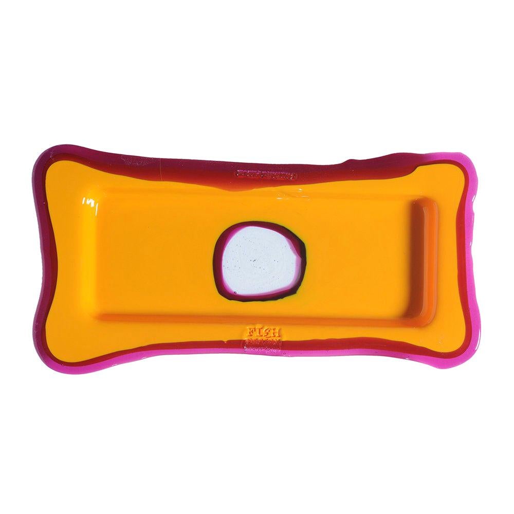 Try Large Rectangular Tray in Matt Warm Yellow, Clear Fuchsia by Gaetano Pesce For Sale