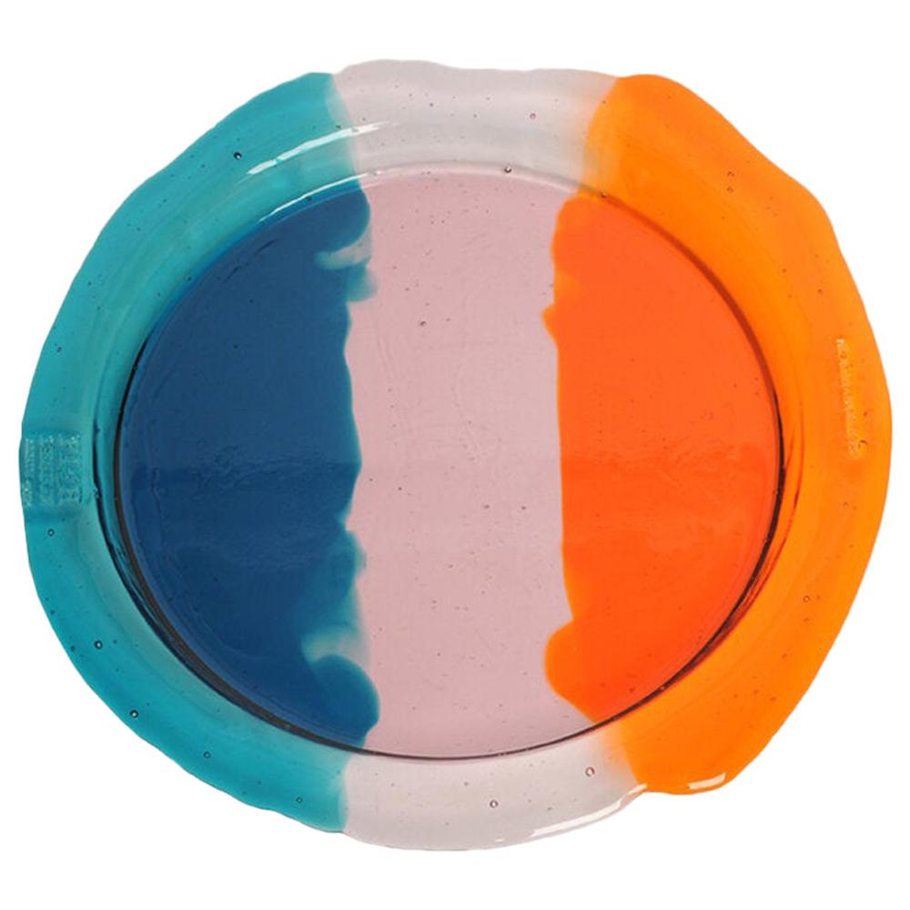 Try Medium, Tablett mit runden Streifen in Klarrosa, Smaragd und Orange von Gaetano Pesce
