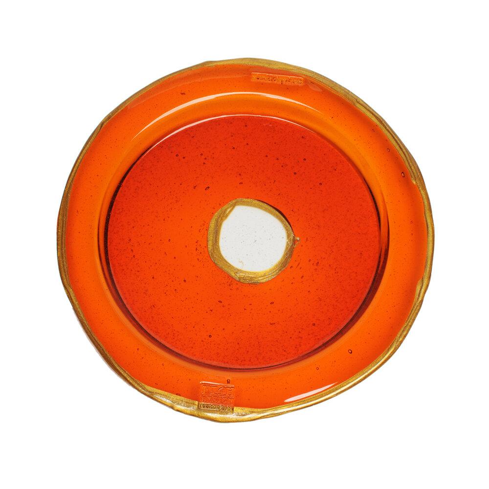 Try Medium Round Tray in Clear Orange, Gold by Gaetano Pesce For Sale