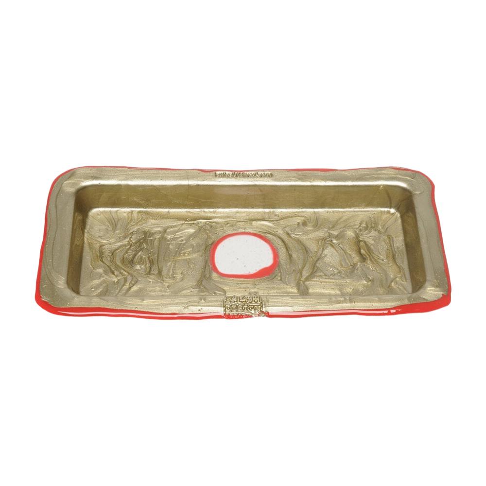 Try Small Rectangular Tray in Matt Bronze and Red by Gaetano Pesce For Sale
