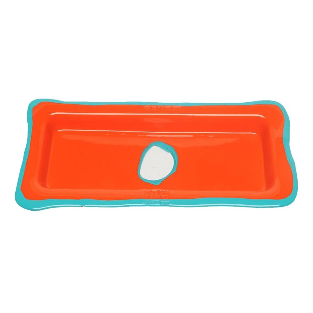 Try Small Rectangular Tray in Matt Orange and Turquoise by Gaetano Pesce For Sale