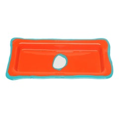 Vassoio rettangolare piccolo Try-Tray in arancione opaco e turchese di Gaetano Pesce