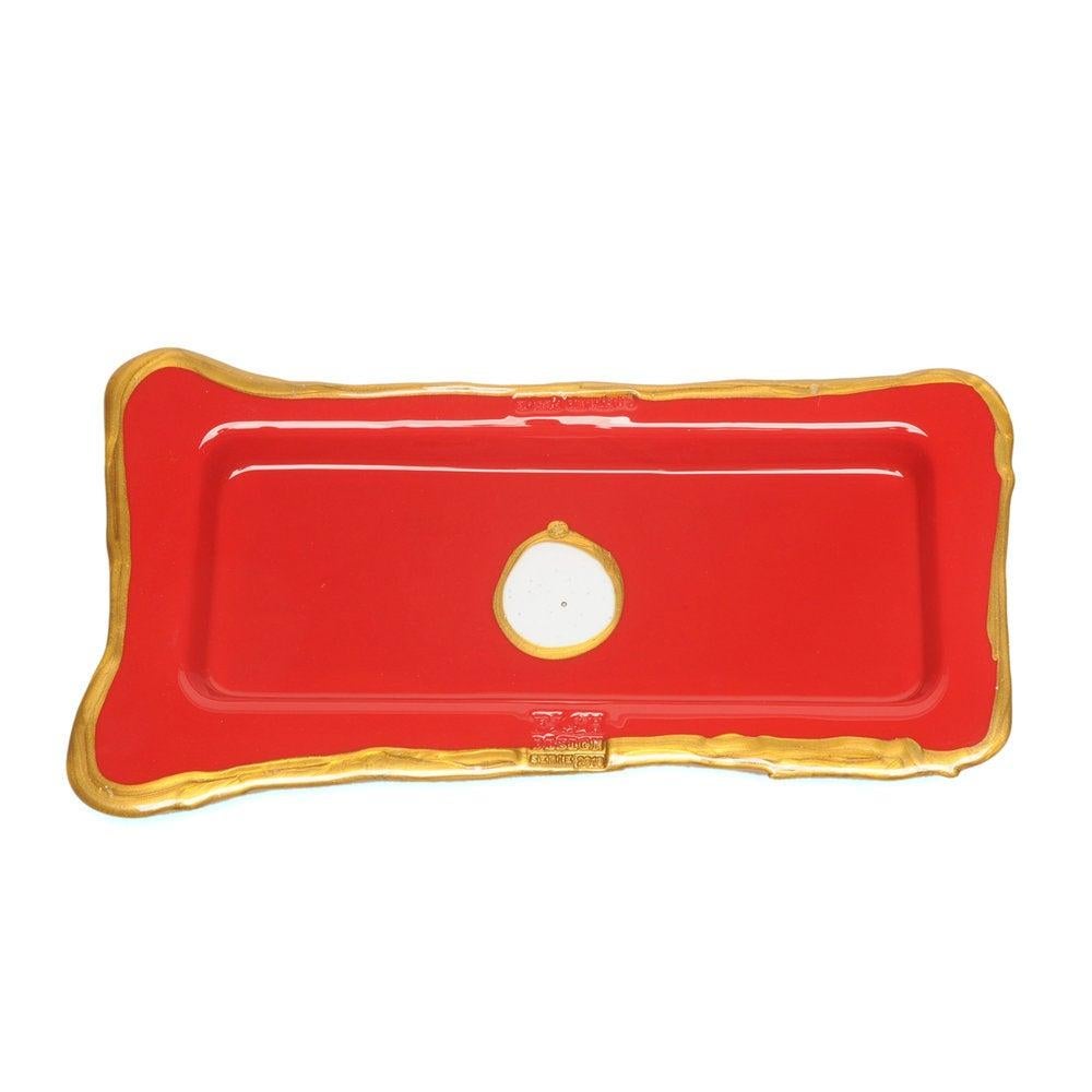 Try Small Rectangular Tray in Matt Red, Gold by Gaetano Pesce