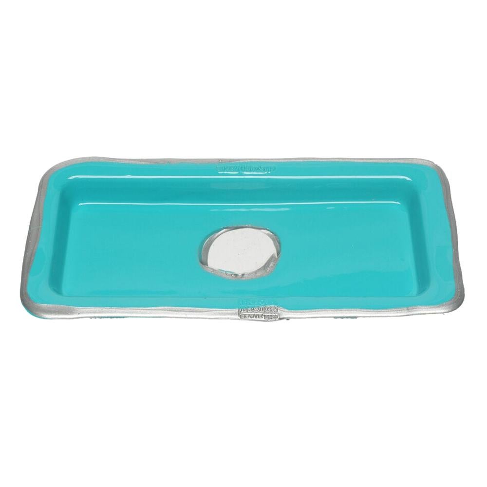 Try Small Rectangular Tray in Matt Turquoise and Silver by Gaetano Pesce