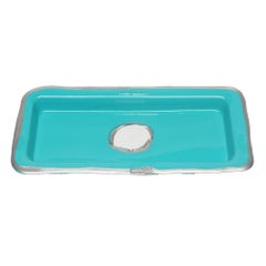 Try Small Rectangular Tray in Matt Turquoise and Silver by Gaetano Pesce