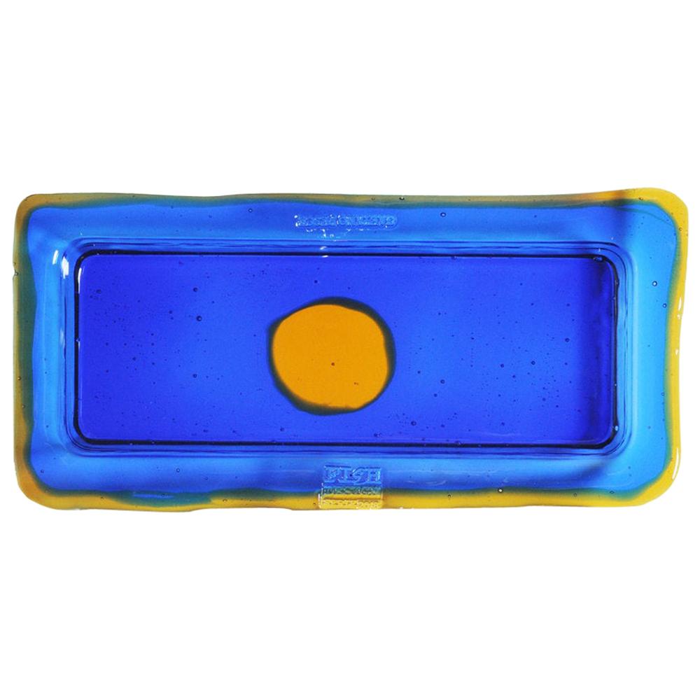 Try-Tray Large Rectangular Tray in Blue, Amber by Gaetano Pesce
